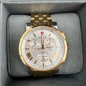 Michele Womens Sport Sail Diamond Accent Two-Tone Bracelet Watch, 42mm - 0.13